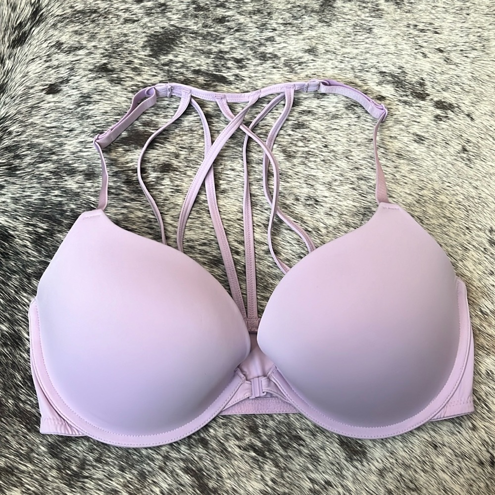 Lilac strap back front closure bra 36D